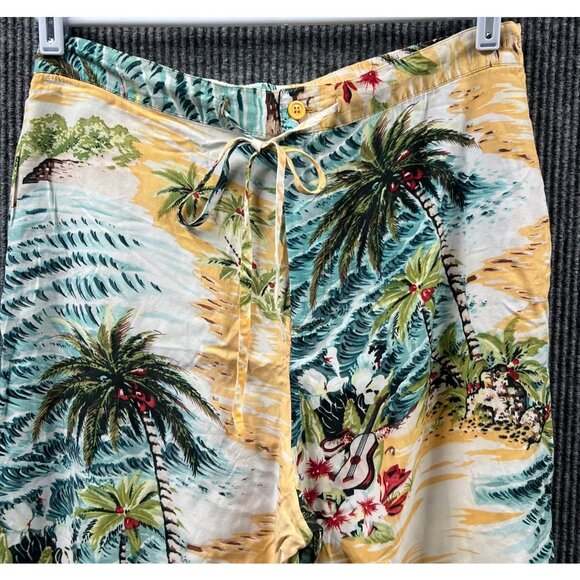 Braeton Womens XL Wide Leg Beach Capri Pants Hawaiian Drawstring Palm Trees Surf - Picture 8 of 15